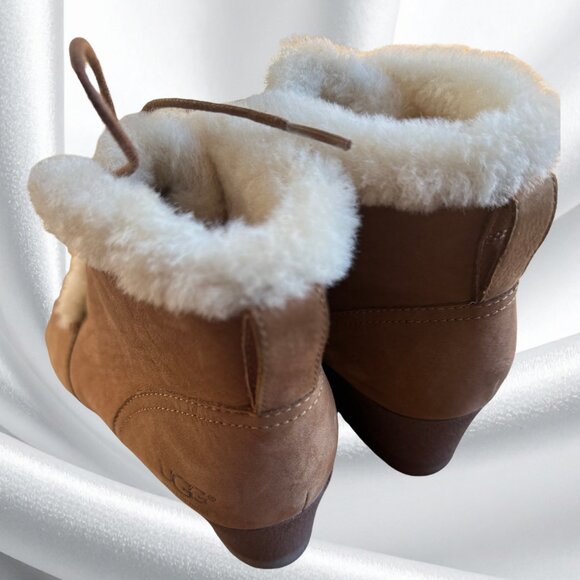 UGG Jeovana Waterproof Wedge Ankle Boots Women Size 9.5 Tan Chestnut Suede - Picture 8 of 14